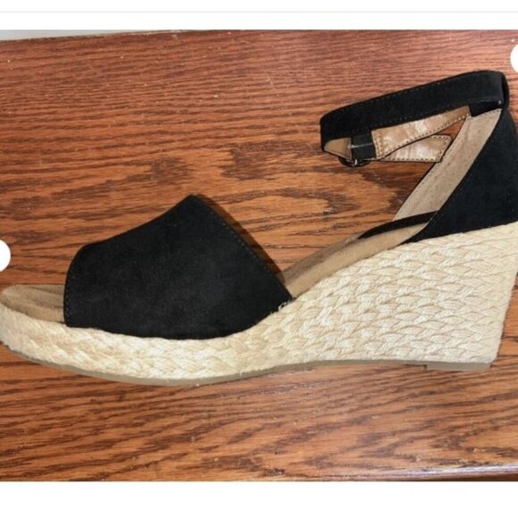 Womens Black Wedge Sandals Size 10.5M Seleeney Style & Co. 3" Espadrille Heel - Picture 12 of 16